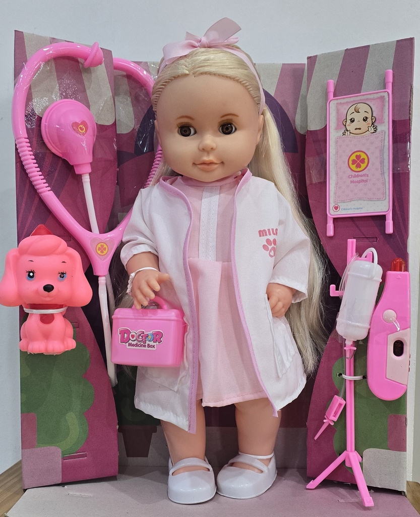Muñeca Cariñito Mila Veterinaria con mascota y accesorios