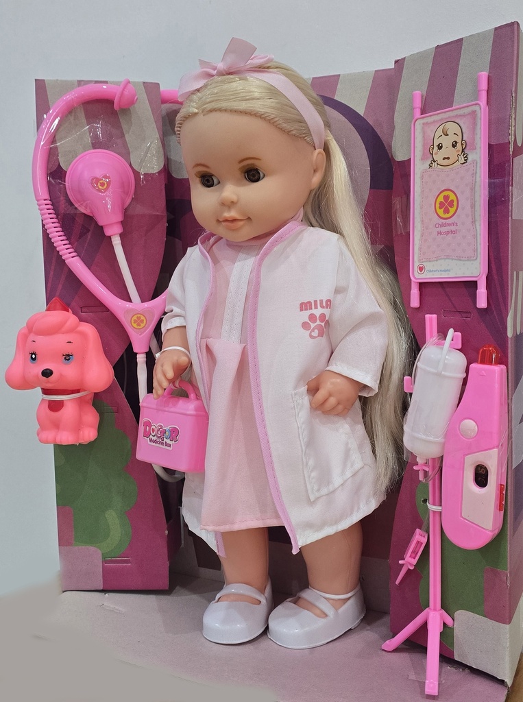 Muñeca Cariñito Mila Veterinaria con mascota y accesorios