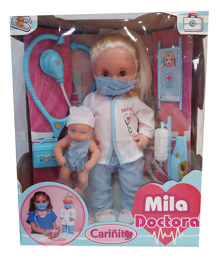 Muñeca Cariñito Mila Pediatra con bebe y accesorios
