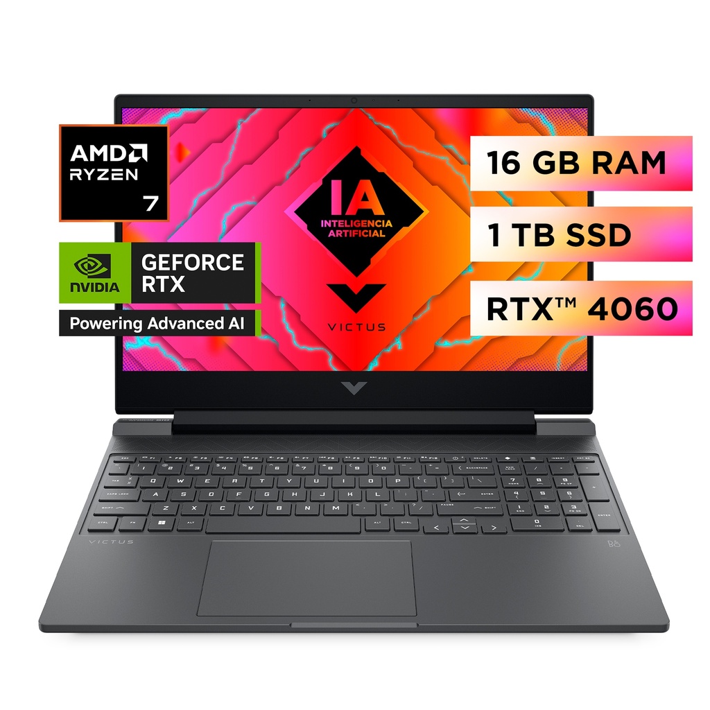 Notebook HP Victus Gaming AMD Ryzen 7 15.6" NVIDIA GeForce RTX 4060 16GB RAM 1TB SSD Windows 11 Home  - 15-fb2023la